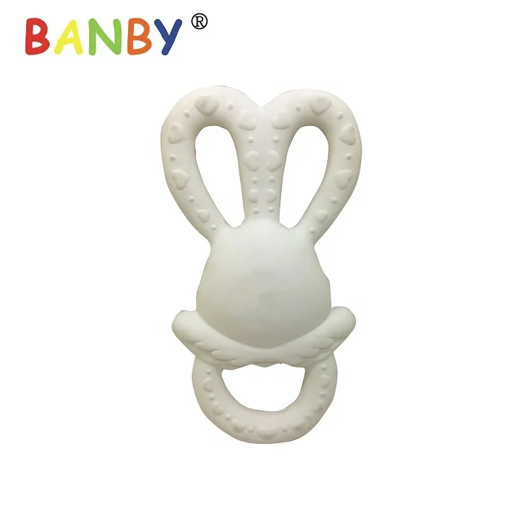 100% Natural Rubber Baby teethers Toy Chew Toy Teething Ring Rattle Sensory Game PVC BPA Free rubber teething