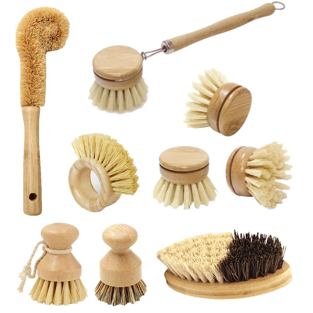 Zero Waste Eco friendly Natural Wooden Cleaning Scrubber Brush Reusable Bamboo Wood Sisal Dish Cleaning Kitchen Brush (1600845752470)