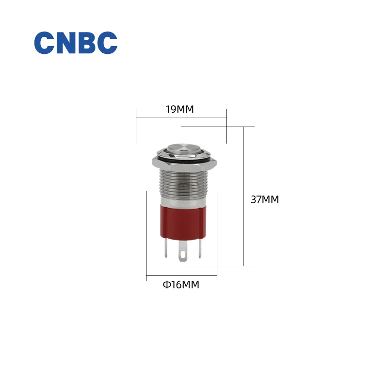 High Current 10A 16mm IP67 waterproof momentary self-locking 1NO high round ring ledmetal push button switch with 4pins