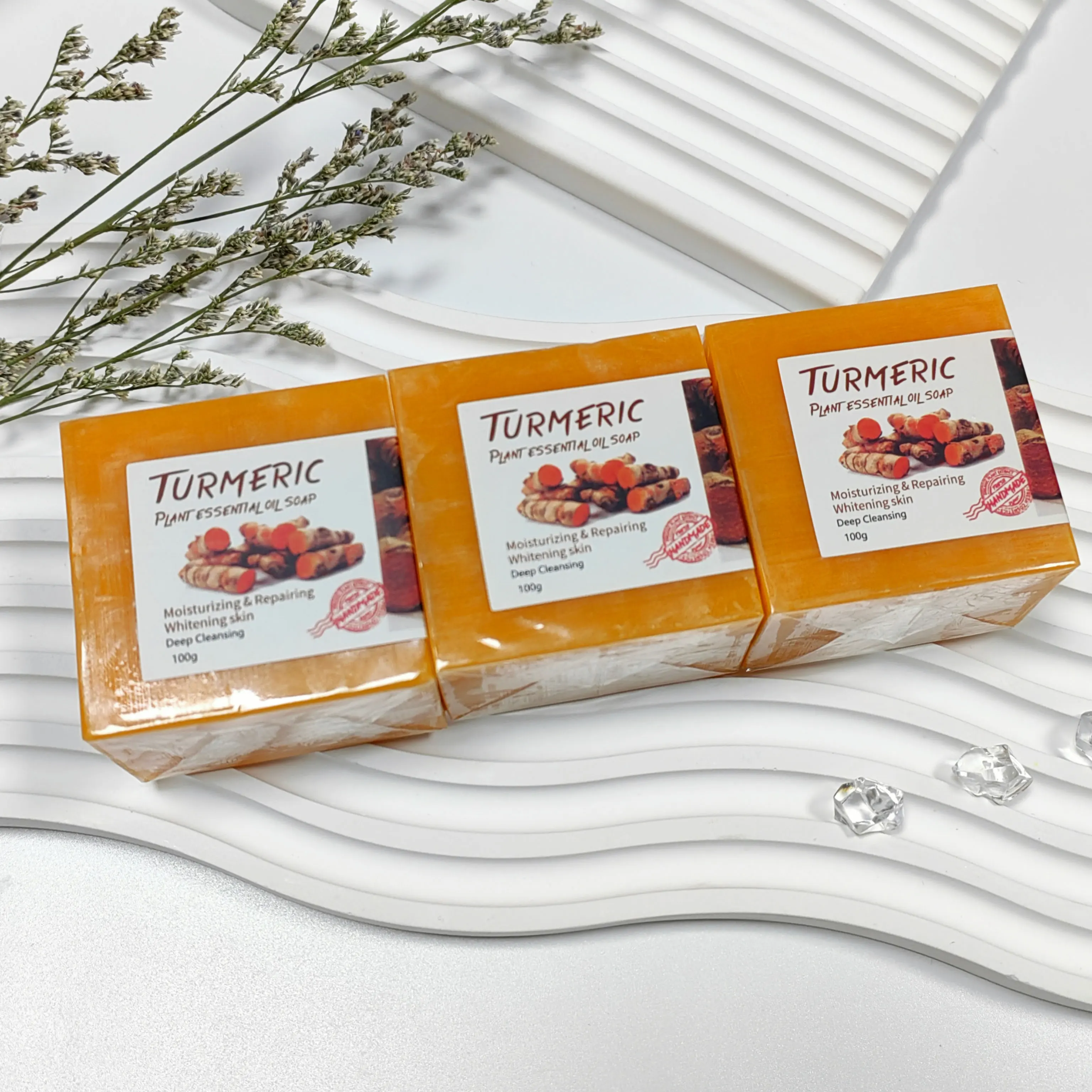 Hot Sale Turmeric Facial Dark Spots Remover Acne Lighten Handmade Soap Organic Bath Body Whitening Turmeric Soap