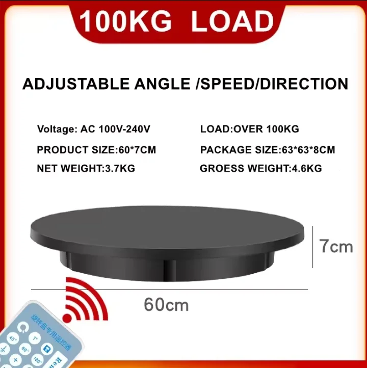 portable 360 Photo Booth 100kgs Load 60cm Remote Control Display Stand Selfie Platform Electric Turntable