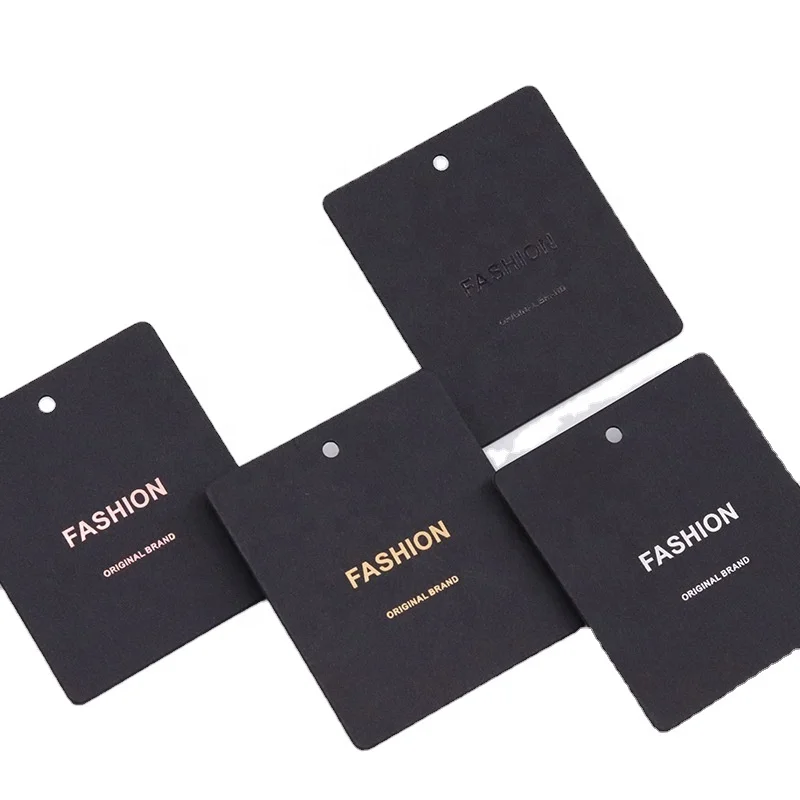 Custom  Logo Golden Embossed Hang Tags 1000gsm Black Cardboard Garment Tags Clothing Labels Hanging Clothes Tag