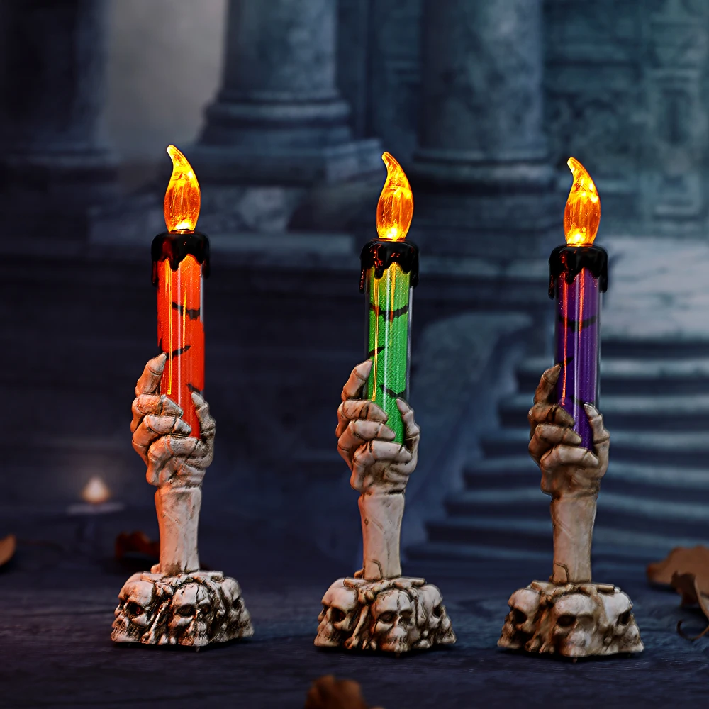 Halloween LED Lights Horror Ghost Holding Candle Lamp Happy Halloween Party Decoration for Home Haunted House Ornaments