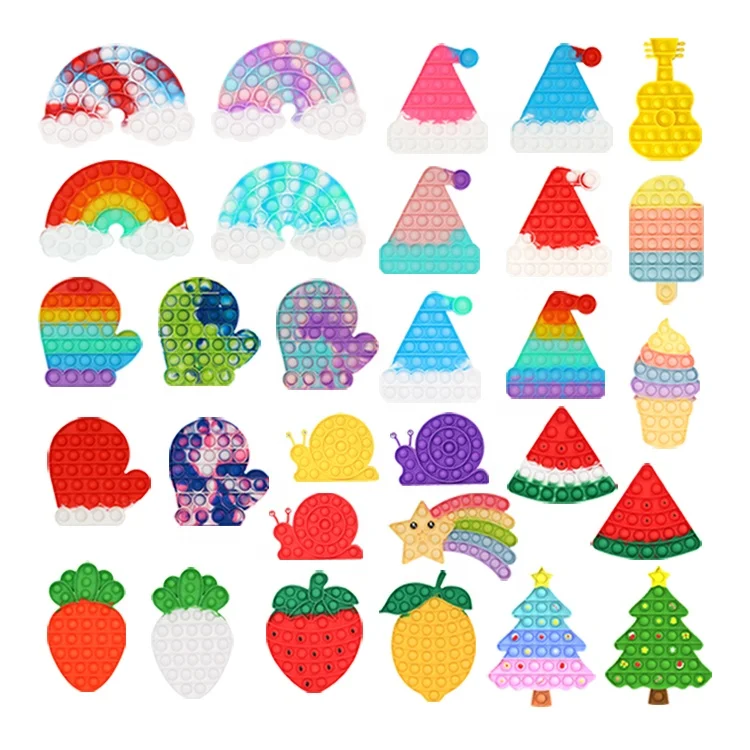 New Product Idea 2021 Anxiety Relief Stress Reliever Autism Toy Silicone Rainbow Push Fidget Toy Set