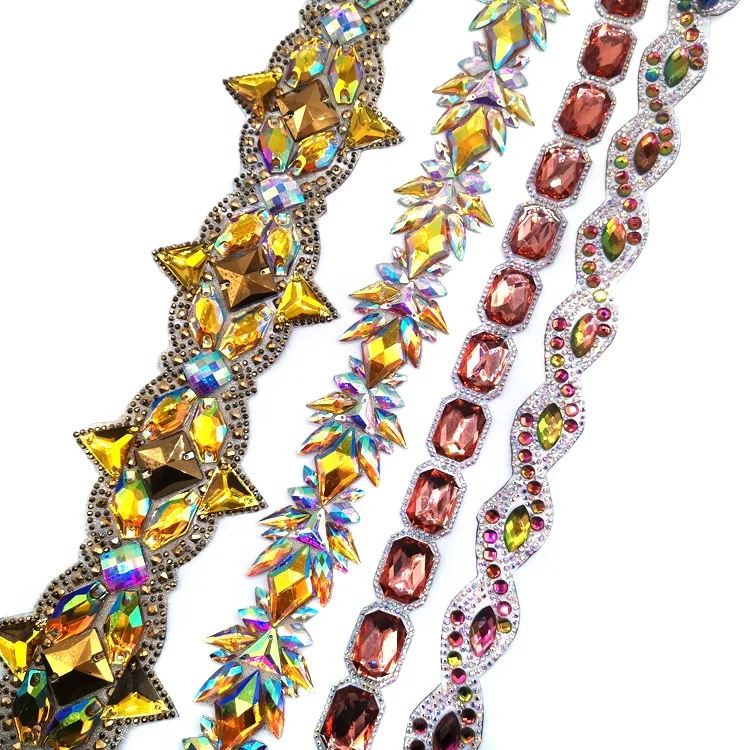 Many Stock AB Mix Colors Resin Gems Yellow Iron On Trim Designs Hot Fix Rhinestone Trimming Carnival Dress Accessories