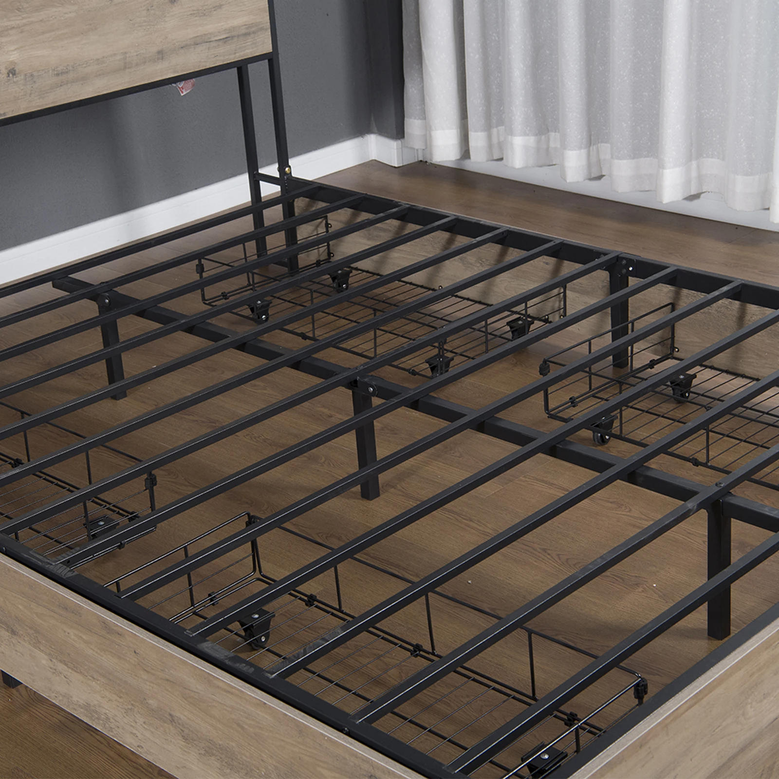 Willsoon Modern Design Metal Bed Wooden Headboard Solid wood metal LED bed Double size