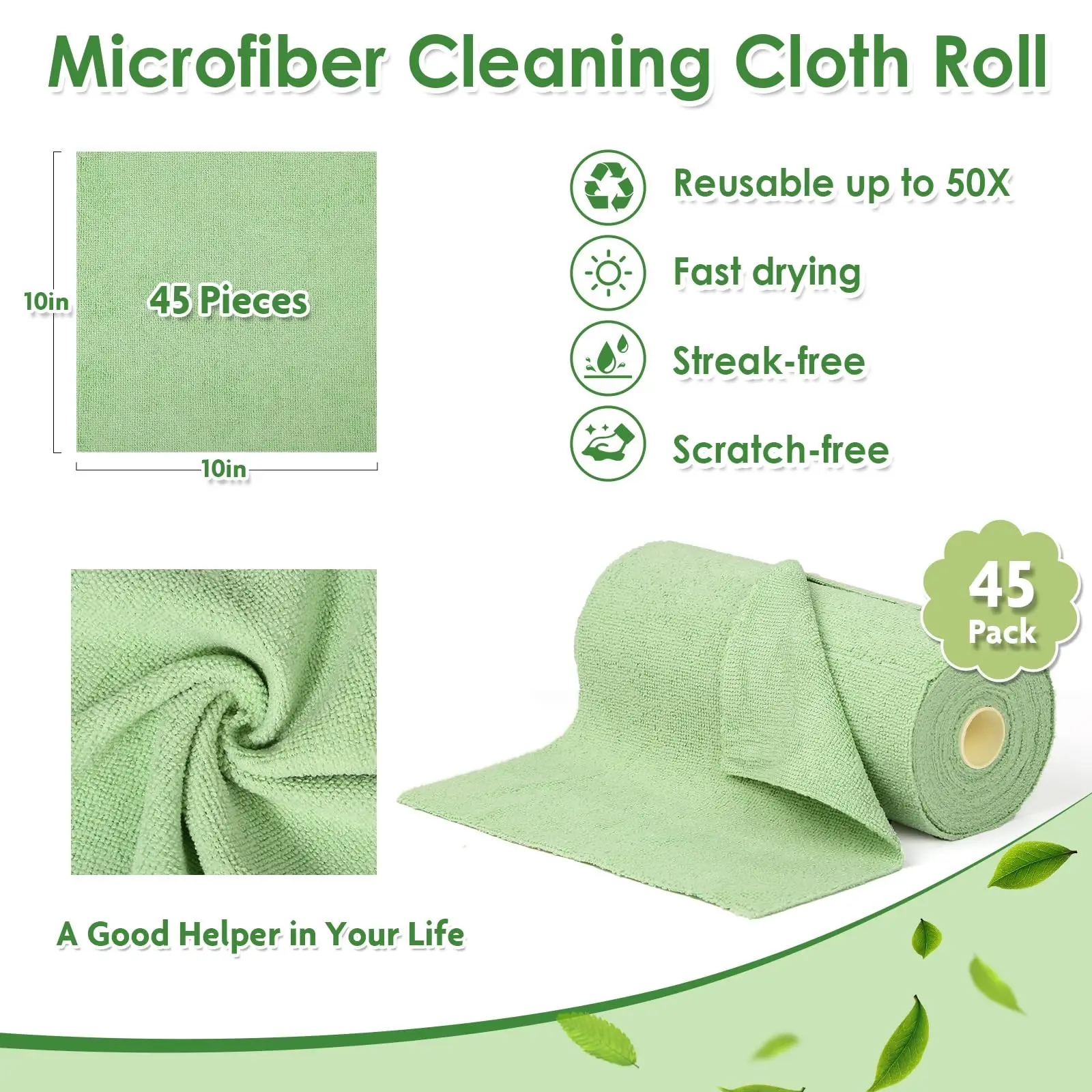 Microfiber Cleaning Cloth Roll Tear Up Towels 45Pck  For Kitchen Car Glass Window Dishes Drying Cloth