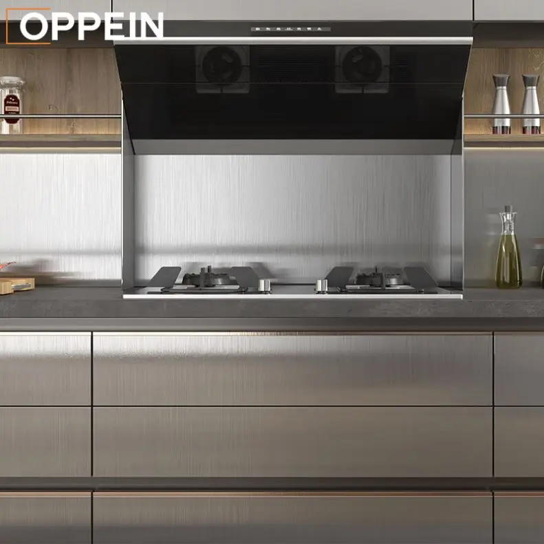 OPPEIN Essay Assembly Whit Glossy Lacquer Or Pvc Design Modern High Quality Wholesale Kitchen Cabinets
