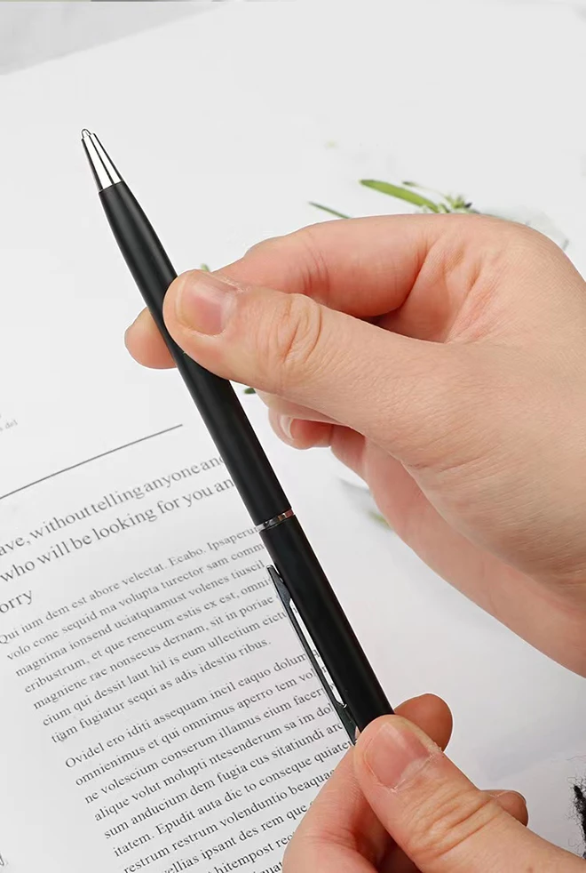 Popular Promotional Hotel Company Advertising Customized Logo Slim Thin Twist Metal Ball Point Pen