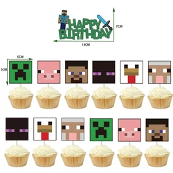 Hot Sale Minecraft birthday party decoration My world themed paper Cupcake Toppers pixel game Cake Topper Party Supplies