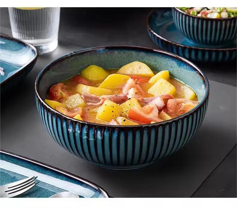 Custom Luxury blue Charger Plate Dinnerware Tableware Porcelain Nordic Europe Style Dish Ceramic Bowl Plate Dinner Set