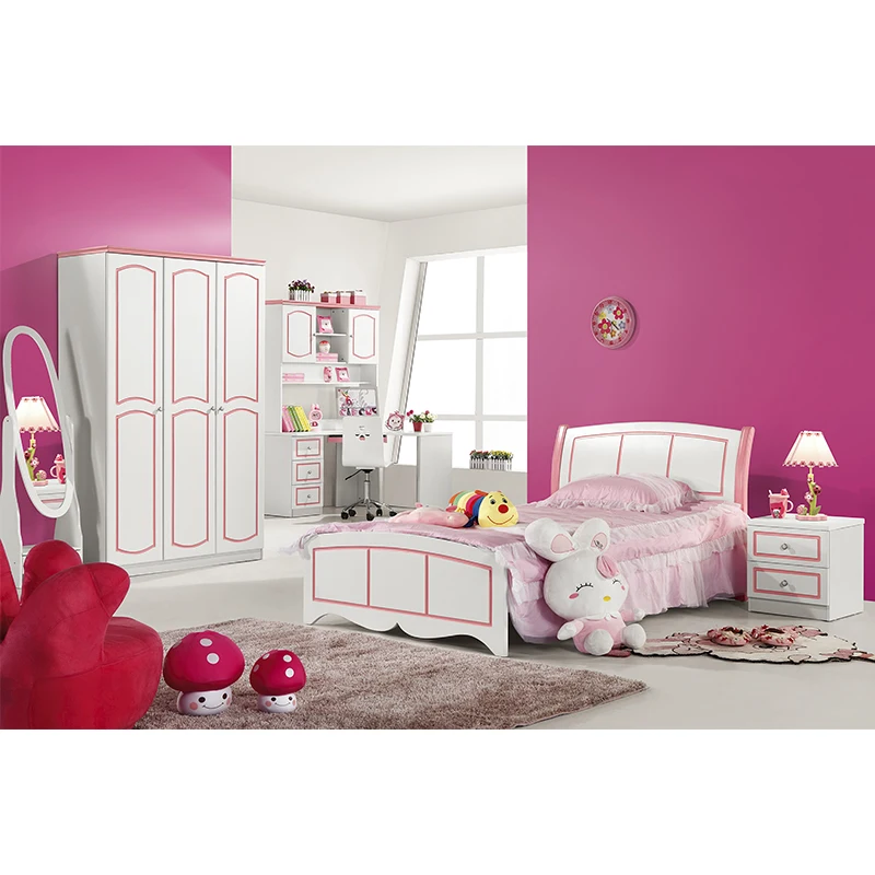 High Quality Modern Single Wooden Children Bed Home Luxury Wood Frame Full Kids Bedroom Furniture Set For Girls