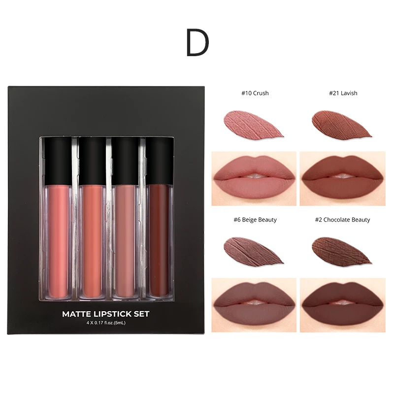 Wholesale Custom Logo Lip Gloss 4 colors Beauty Gift Matte Lip Makeup Liquid Lipstick Lipgloss Vendor