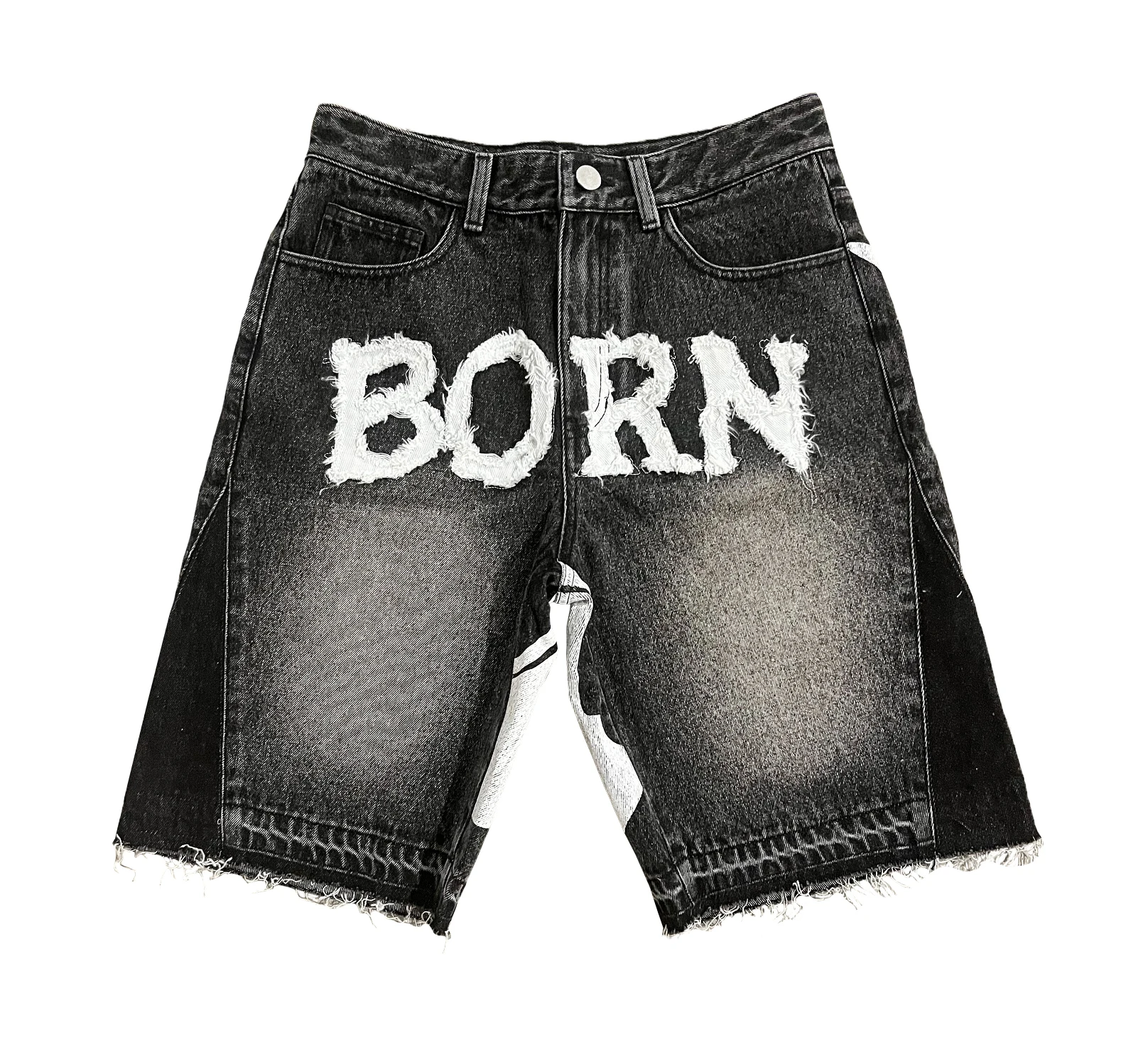 Custom Baggy Men Jeans Acid Wash Streetwear Screen Printing Patch Embroidery Denim Shorts