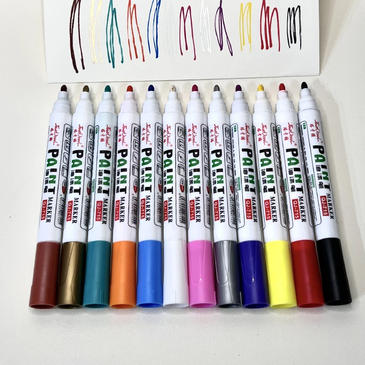 Customization Oil Based Industrial Fine Paint Marker Pen 12 Colors 1.5mm Permanent Metallic Marker