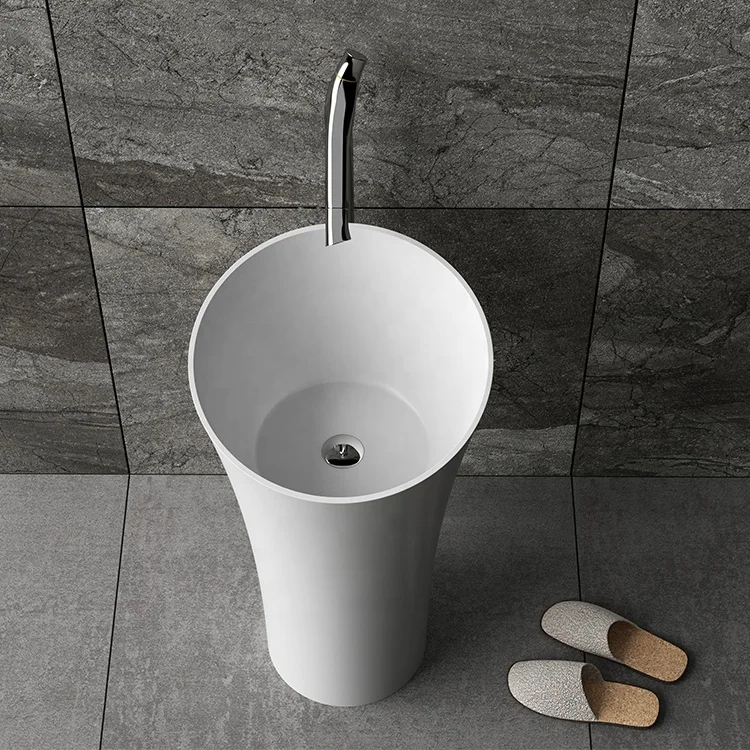 Bathroom concrete grey Wash Basin Cloakroom Round Acrylic Stone  Solid Surface Stone black marble carrara Pedestal basin
