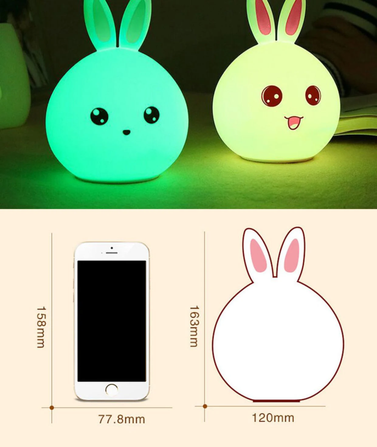 New style Rabbit Lamp For Children Baby Kids Bedside Multicolor Silicone Touch Sensor Tap Control LED Night Light