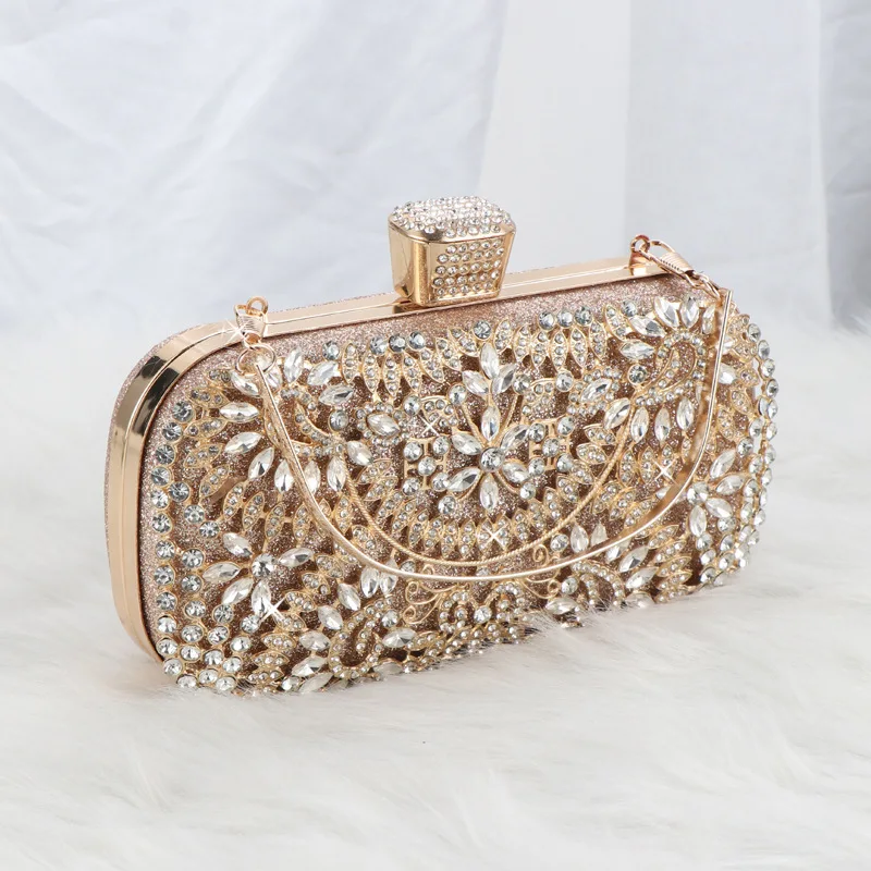Luxury Floral Diamond Rhinestone Pearls Beaded Crochet Bag Wedding Crystal Banquet Hand Bag Clutch Purse Lady Bridal Evening Bag
