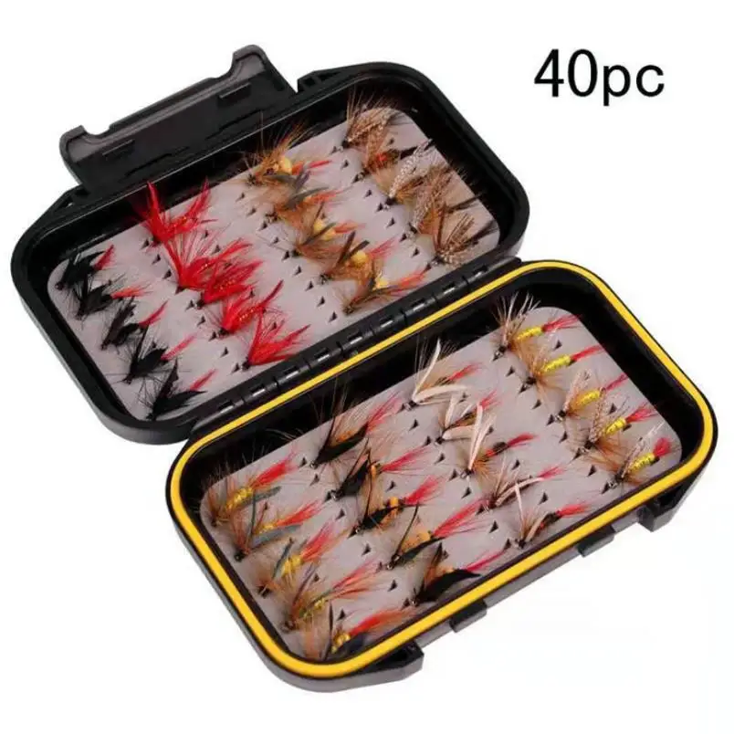 MCP-444 40pcs Fishing Bug Worm Flies with Barbed Hook Trout Fishing Fly Lure Bait Mosquito For Trout Fishing Lure Hook Set