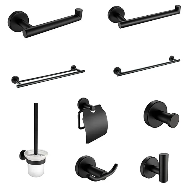 Modern Matt black stainless steel 304 Robe Hooks Toilet Paper Holder Towel Rail bathroom accessories set