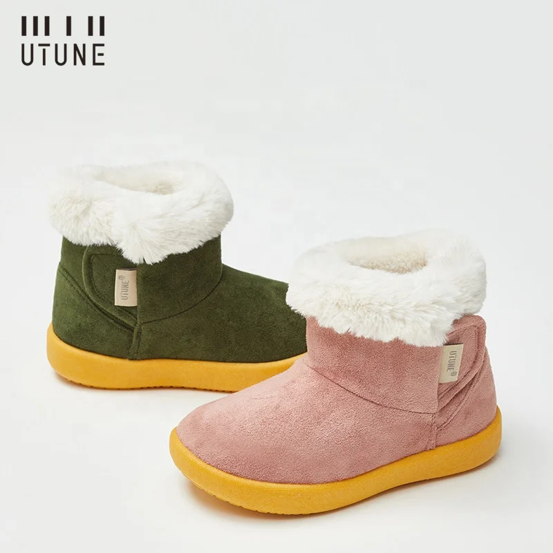 UTUNE Winter Snow Children Slippers Baby Boys Girls Plush Fur Slippers Indoor House Non-slip Waterproof Boots
