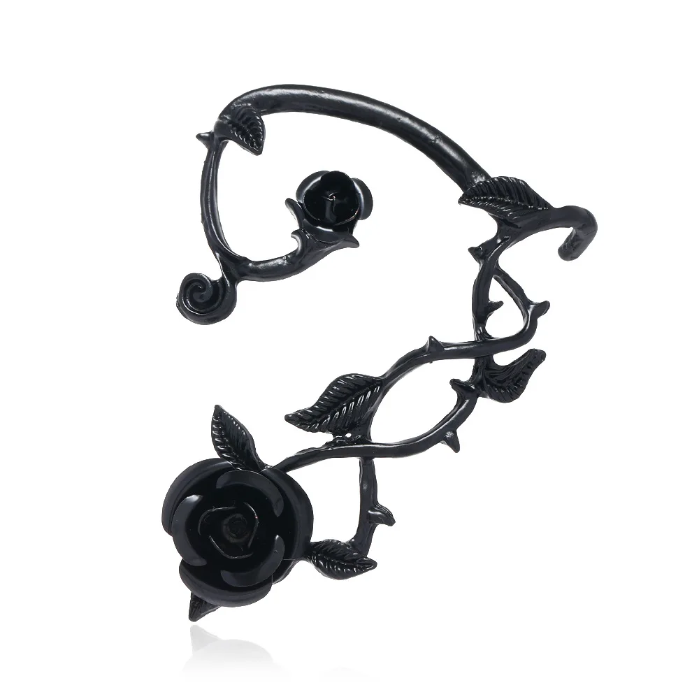 Women Punk Gothic Warp Clip On Earring Piercing Jewelry Gift 1 PC Vintage Rose Flower Ear Cuff Earrings