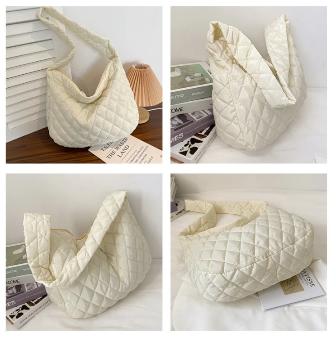2024 Winter Fashion Large Capacity Light-weight Cotton Soft Quilted Tote Bag Nylon Puffer Crossbody Bag For Ladies