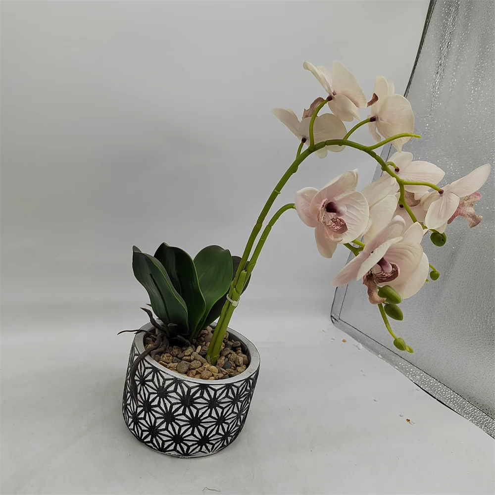 Real Touch White Plastic Orchid Flower Stem, Artificial Orchid centerpiece flower in the pot indoor for living room and bedroom