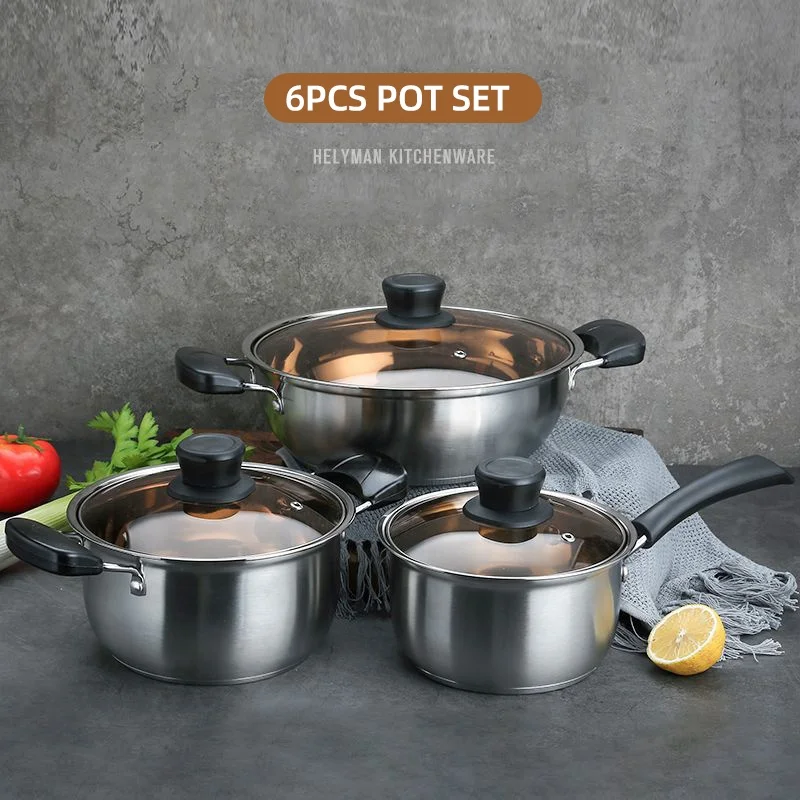Factory TOP Seller 6 PCS Flat Bottom Cooking Pot Sets Sauce Pan Soup Pot Cookware Sets For Kitchen
