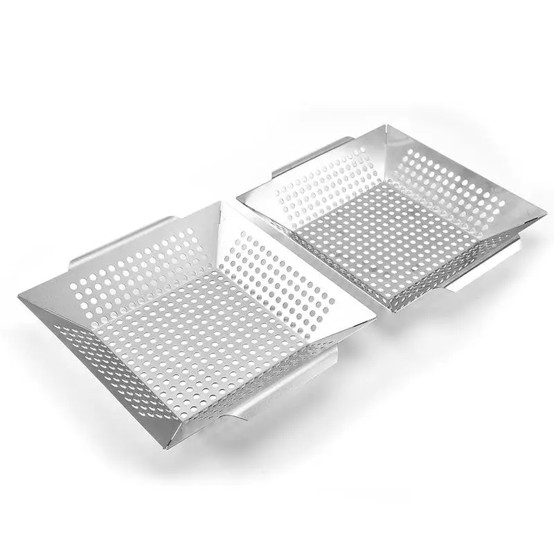 Mydays Portable Safety Square Stainless Steel Grill Basket for BBQ Grill Basket Barbecue Baking for Vegetable Fruit