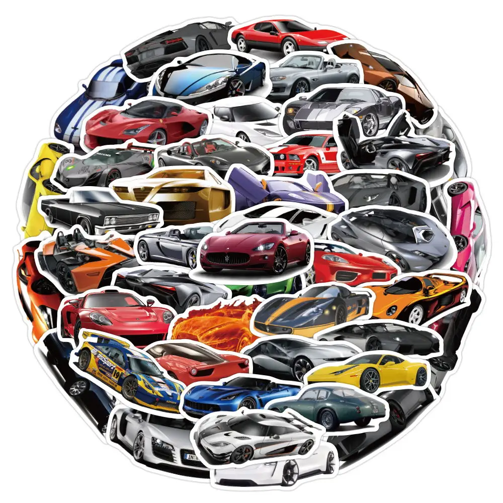 50Pcs Waterproof Sports Car Sticker Custom Vinyl Die Cut Laptop Motorcycle Skateboard Luggage Decal Toy Car Stickers