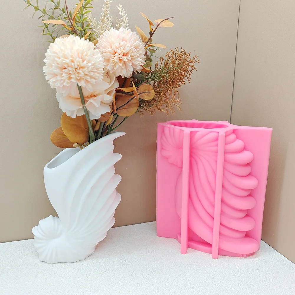 DM957 Nautilus Shape Vase Concrete Mold Cement Flower Pot Mold Silicone for Gypsum Plaster Jar Making Art