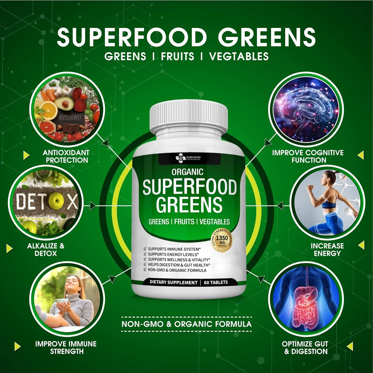 100% Pure Organic Chlorella Spirulina Powder 250mg 500mg Superfood Green Tablets