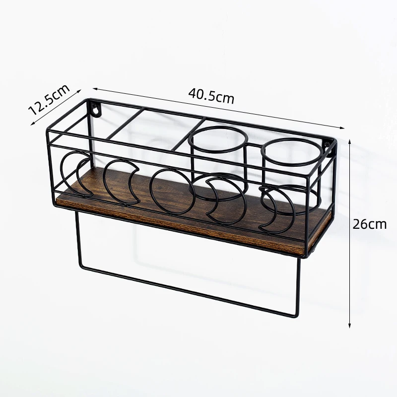 Bathroom Hair Care Tool Storage Rack Organizer Blow Dryer Holder Shelf Wall Mounted Hair Dryer Holder by Walnut Wood