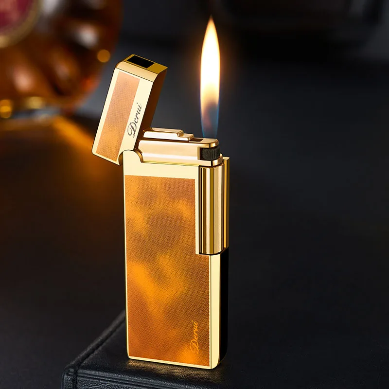 2023 Derui 6105 Thin Portable Gas Lighter Open Flame Grinding Wheel Gift Lighter