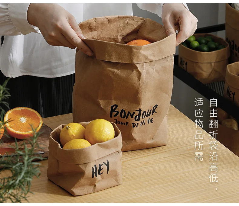 Waterproof Kraft paper bag washable kitchen refrigerator food storage bag flower pot waterproof