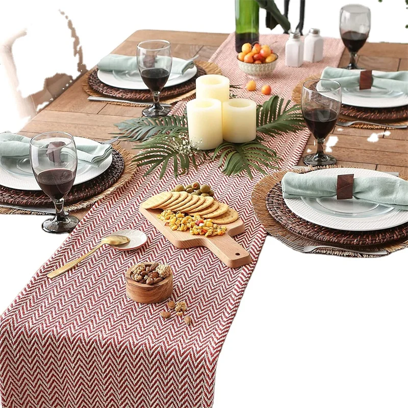 2022 hot selling hand-woven fringed tablecloth Bohemian striped coffee tablecloth