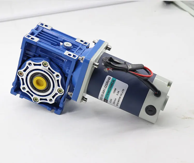 12V/24V 200W DC worm gear motor with RV30 speed control, high torque and reversible rotation.