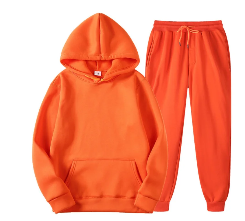 Оптовая продажа с фабрики, повседневный однотонный спортивный костюм для бега с логотипом под заказ, комплект из 2 предметов, женские спортивные штаны и толстовка, комплект