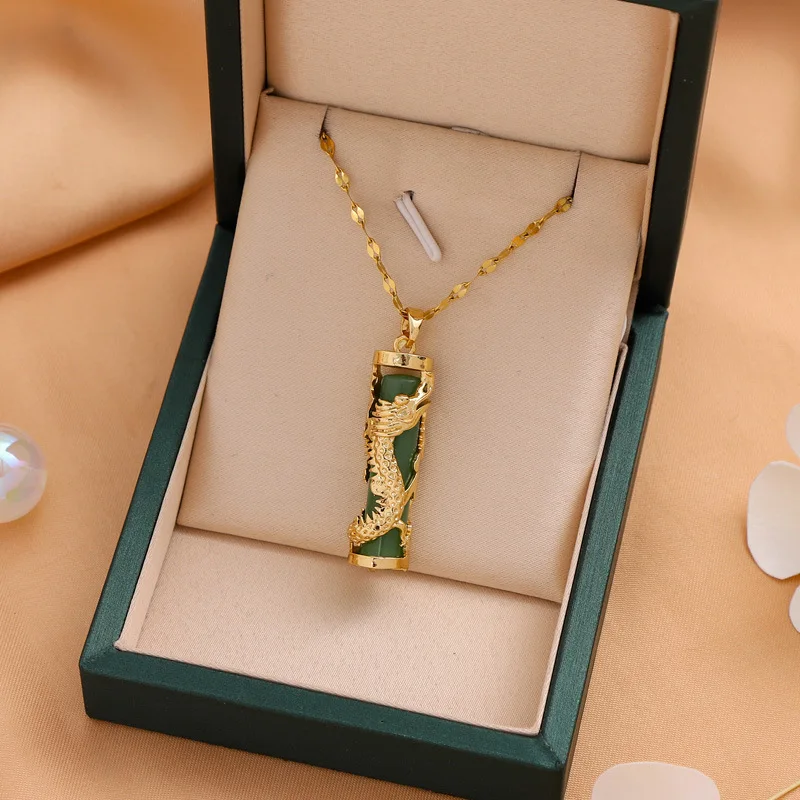 DAIHE Chinese style stainless steel gold-plated pendant necklace
