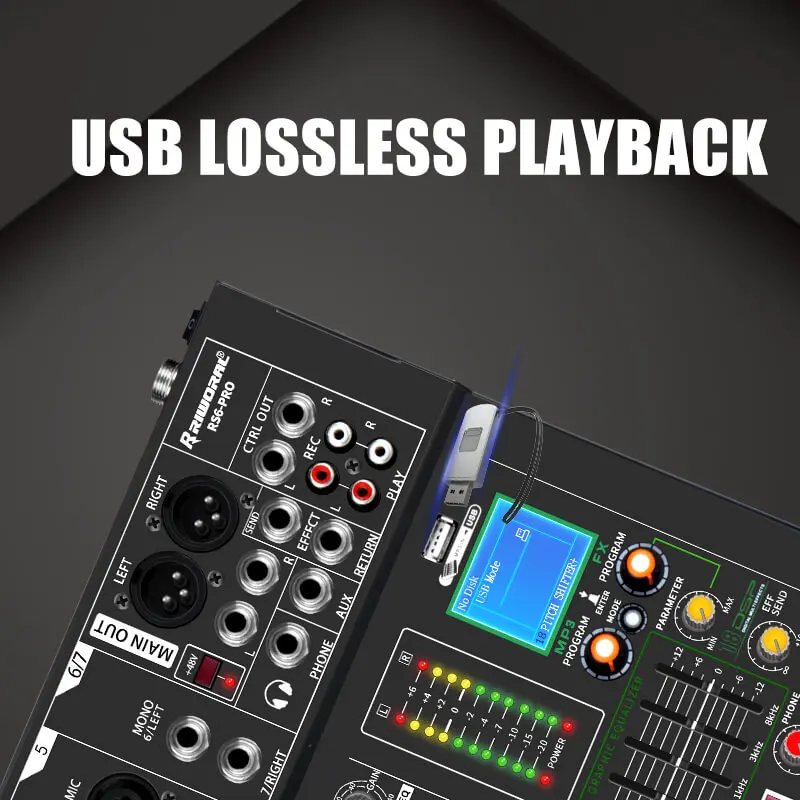 RS6-PRO Professional 6 Channel Mixer Audio Mixing Console Broadcast DJ Sound System USB Interface