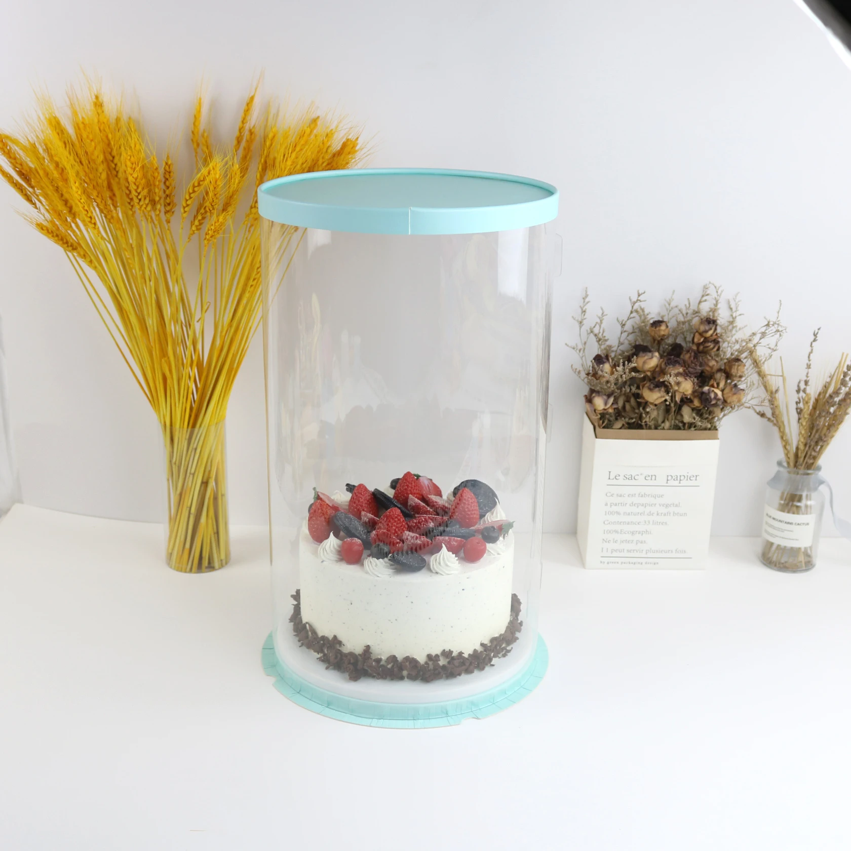 Cake Packaging Boxes Custom Acrylic Tall Round Cake Box Clear Cylindrical Transparent Cake Box