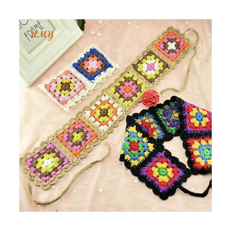 Ladies Boho Winter Plush Square Sweat Cute Fashion Knit Floral Flower Customized Cotton Hair Headband Women Crochet Hair Band