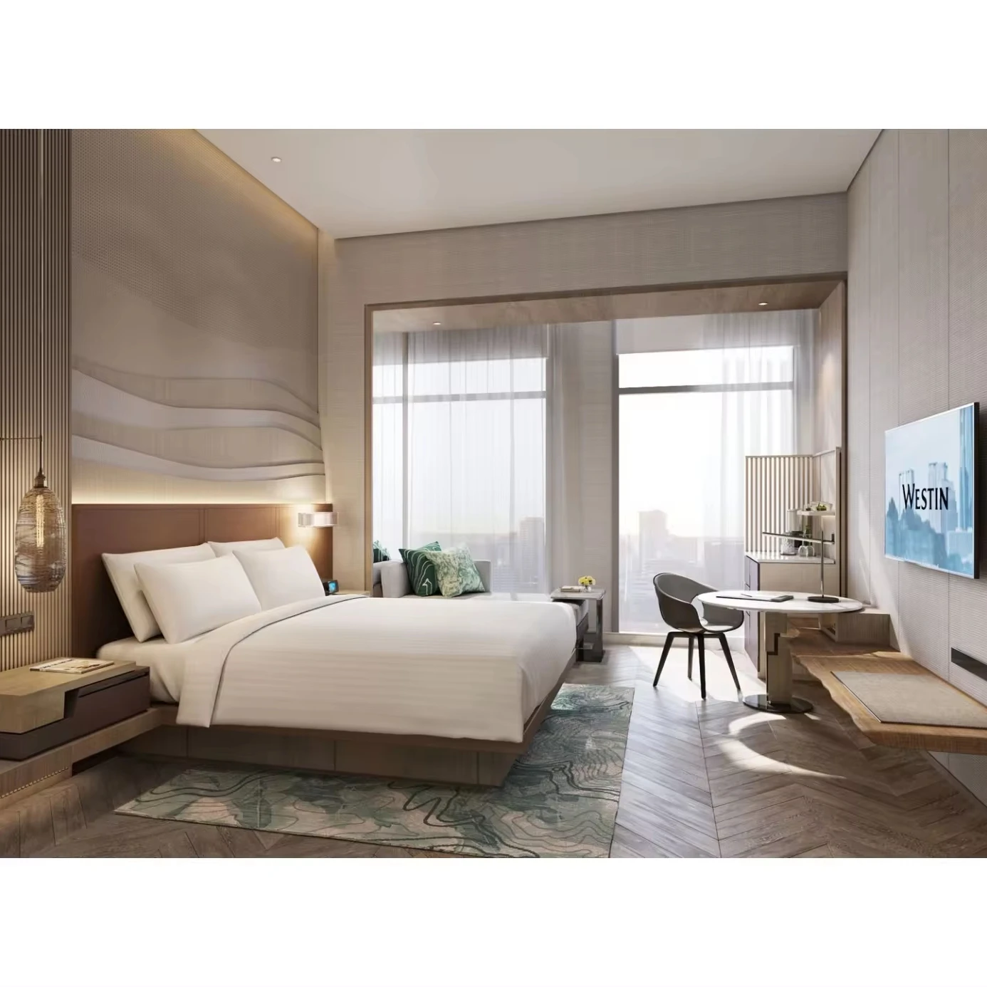 Современная обивочная ткань гостиничная мебель для спальни Marriott Resort Palm Jumeirah в ОАЭ Дубай