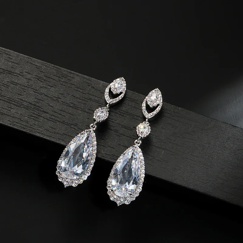 Multicolor party wedding zircon bridal gemstone chandelier long dangle silver fashion Drop Earrings for women 2020