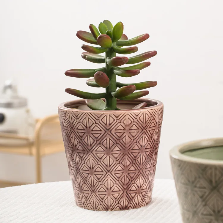 embossed design glazed ceramic planters indoor garden decor planter bonsai pots