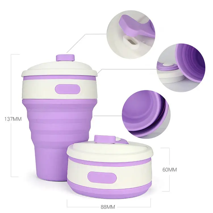 High Quality Foldable Silicone Coffee Tea Cup Modern Portable Silicone Collapsible Coffee Cup With Lid
