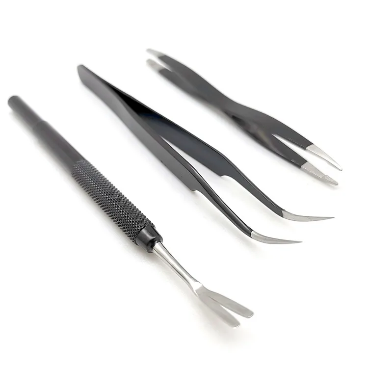 New High Quality double head 2 in 1 pet stainless steel tick remover kit for dog cat black tick tweezers Tick Removal