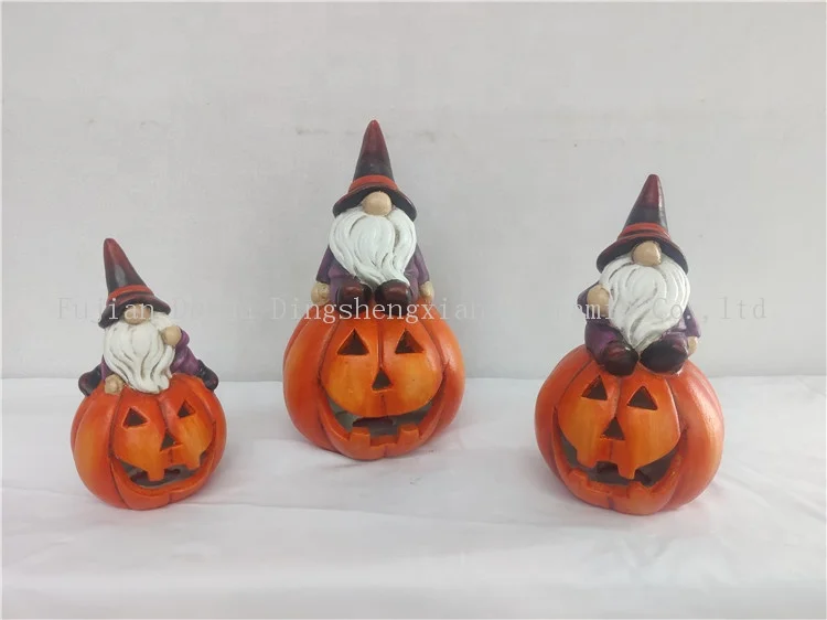 Party Decoration LED light Ceramic Halloween gnome with pumpkin Tealight Holder