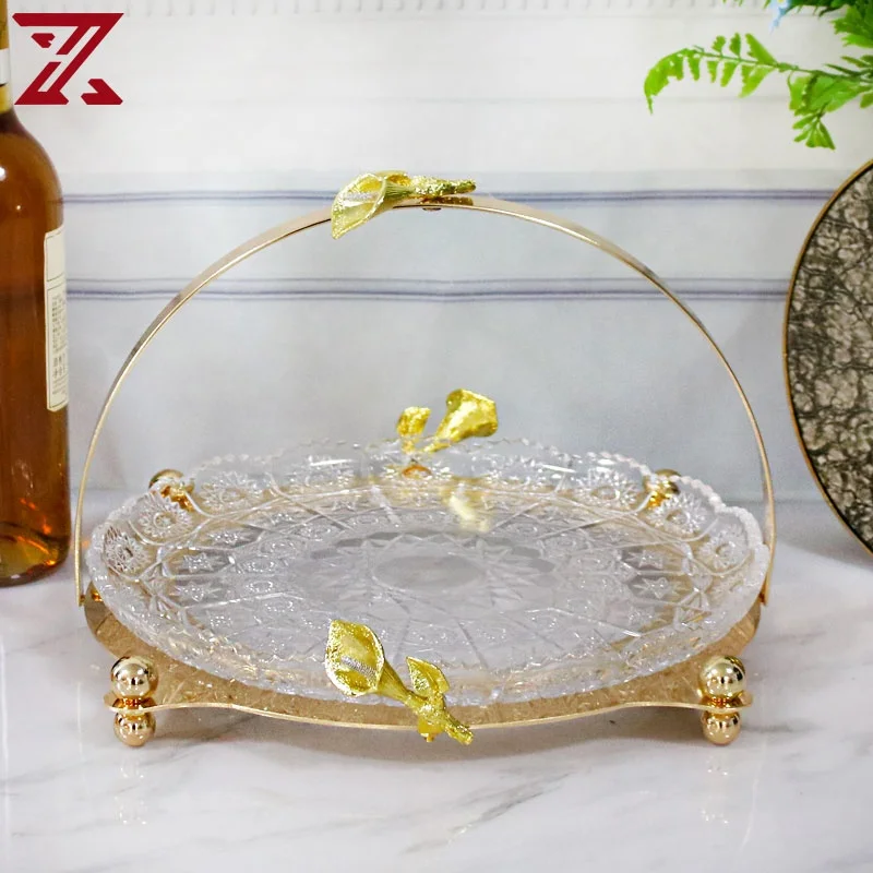 Round metal bracket Glass tray Metal handrails Calla lily decoration gold exquisite decoration